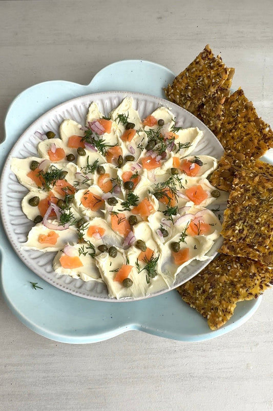 Smoked Salmon & Cream Cheese Petals on Kiki Seed Crackers