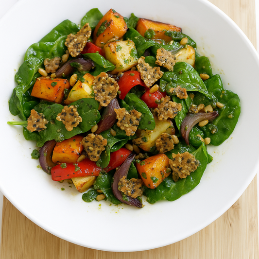 Roast Kumara & Vege Salad with Kiki Seed Crackers