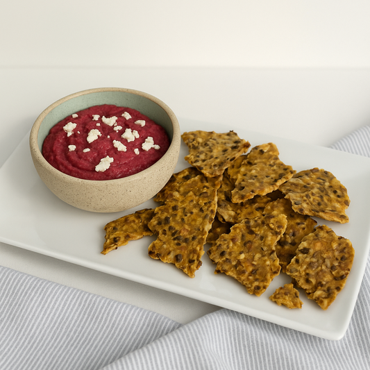 Roasted Beetroot Hummus with Kiki Seed Crackers