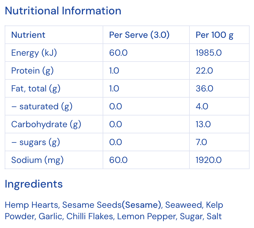 Poke Me umami seasoning nutritional information