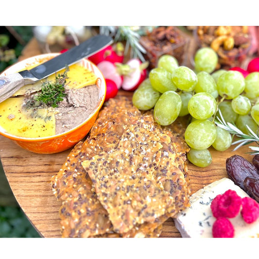 Platter inspiration with Chicken Liver Pate and Kiki Seed Crackers