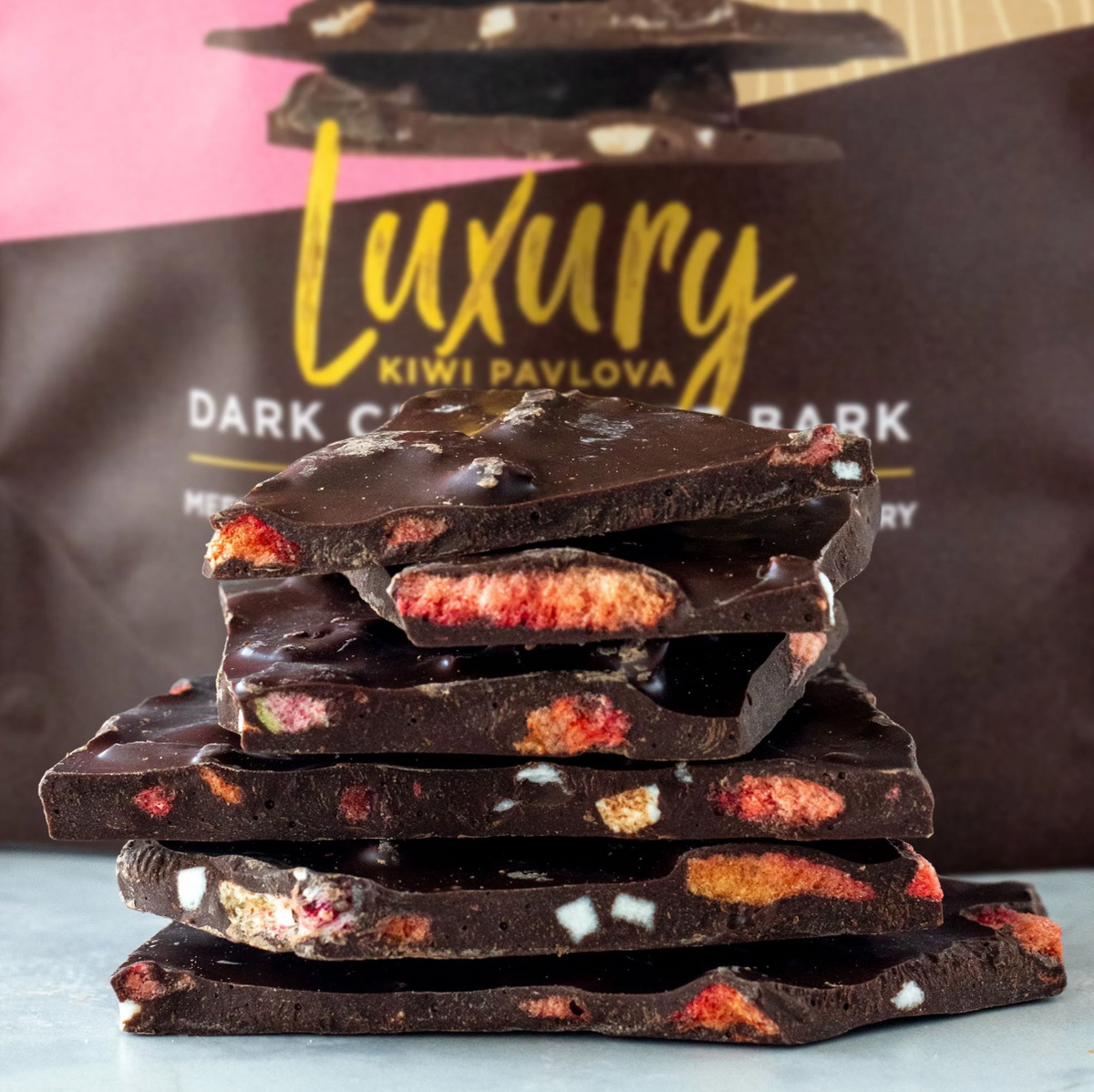 Kiwi Pavlova Chocolate Bark