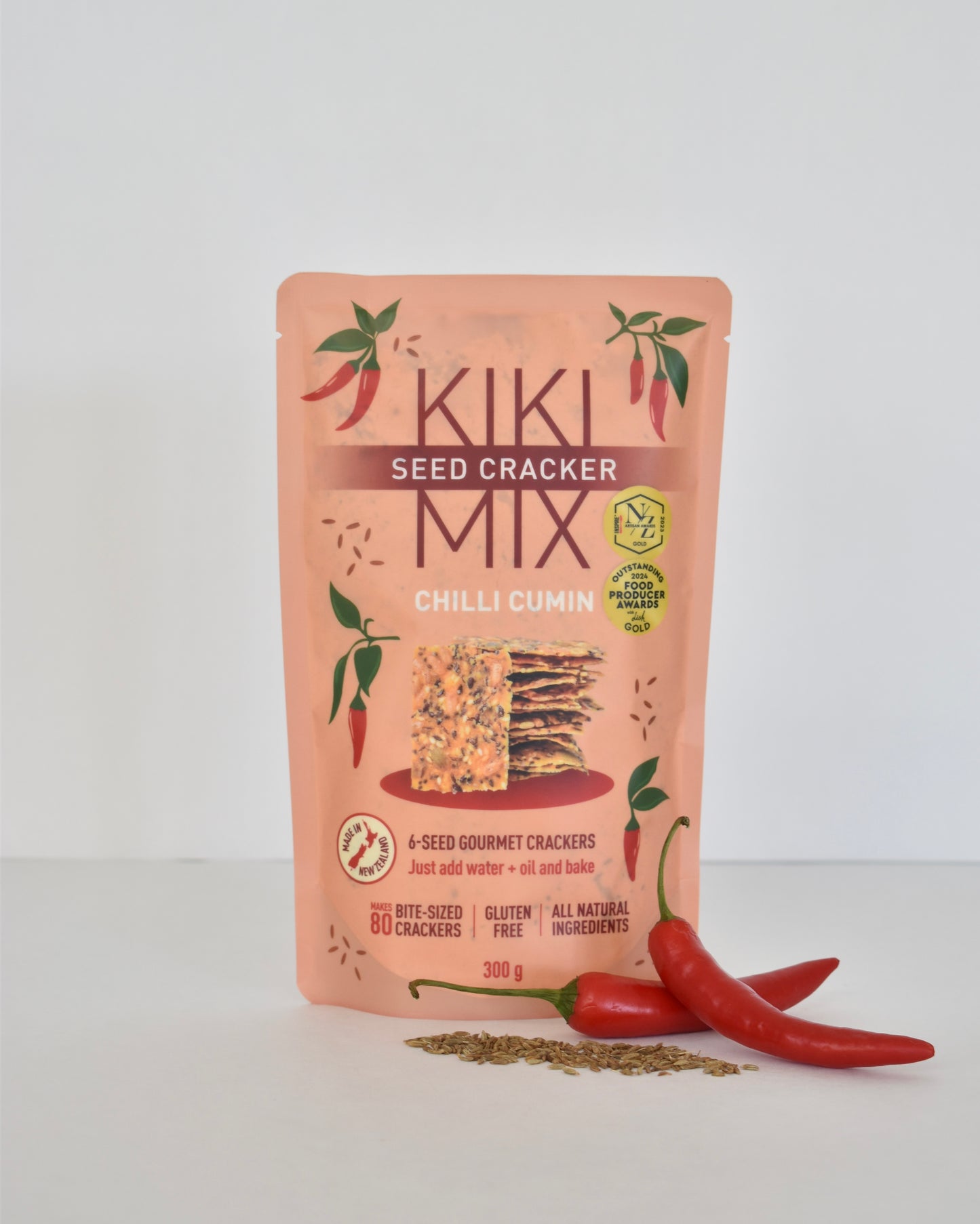 Chilli Cumin Kiki gluten free seed cracker mix with bold warming spices and crunchy seeds.